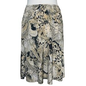 VTG Black Tan Paisley Sparkle Midi Skirt S/M Elastic Waist Fairygrunge Y2k Fairy